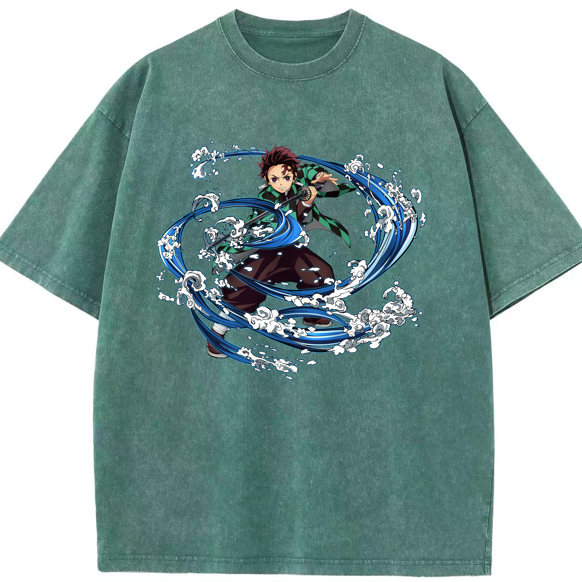 （画像用） 鬼滅の刃 竈門 炭治郎／かまど たんじろう Kamado Tanjirou 綿100% ヴィンテージ風 半袖Tシャツ（フロントプリント）